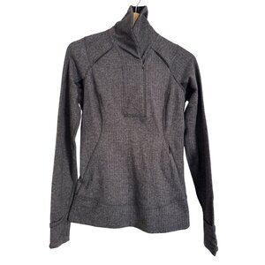Lululemon "Think Fast Pullover" 1/4 Zip High Collar Size 4 Black/Gray Herringbon
